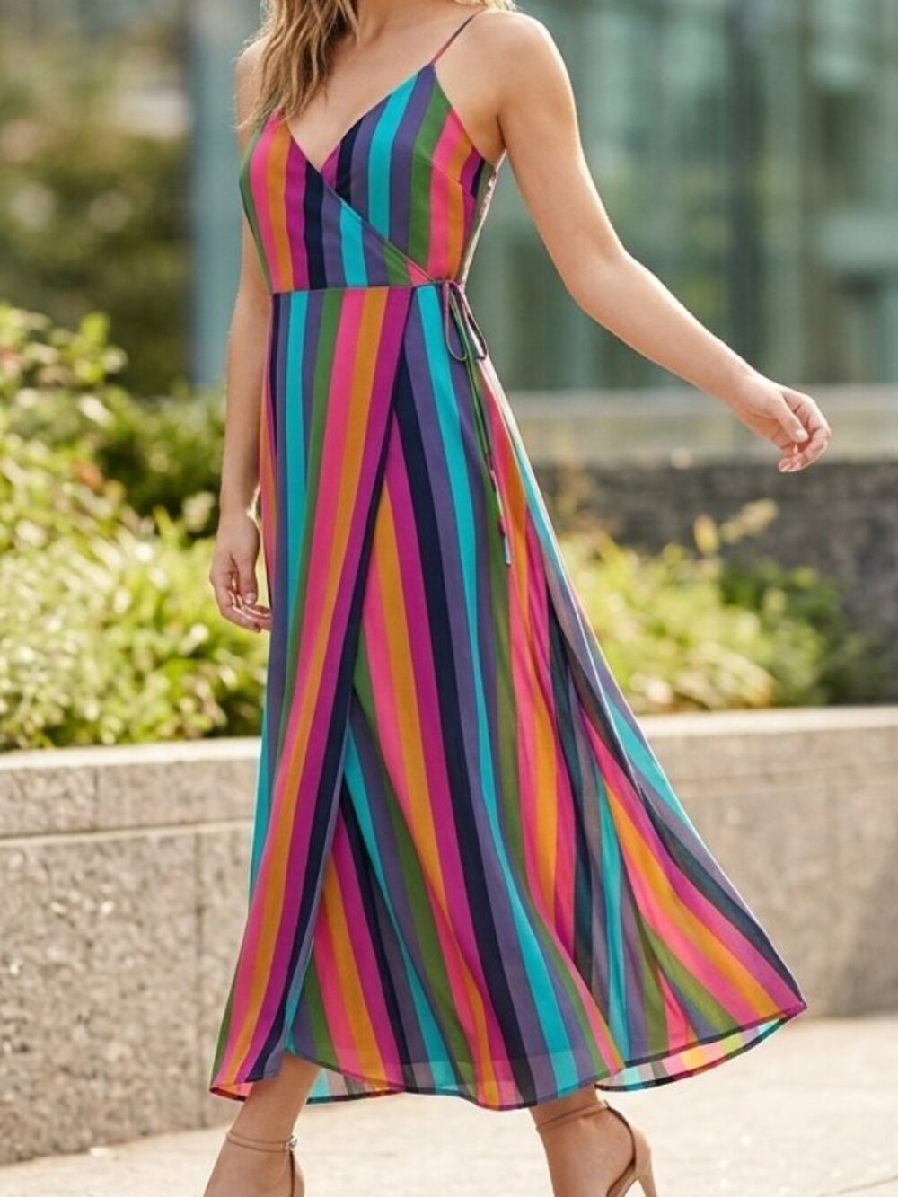 Leith Multicolored Striped Maxi Wrap Dress Size XS